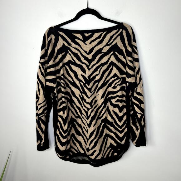 CAbi Dani Pullover Sweater Zebra Dazzle Stripe Brown/Black Medium Animal Print - Picture 6 of 10
